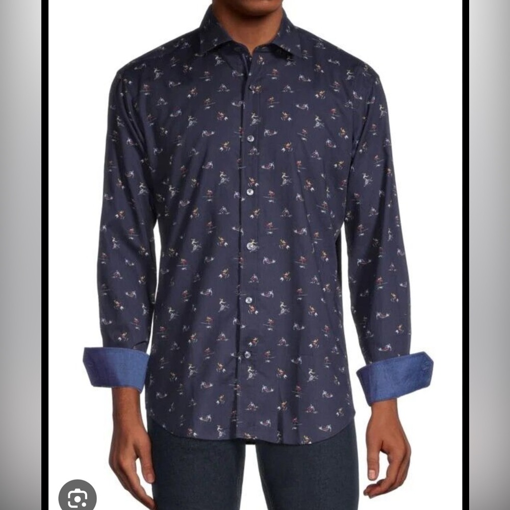 Men's Navy Ski Patterned Shirt